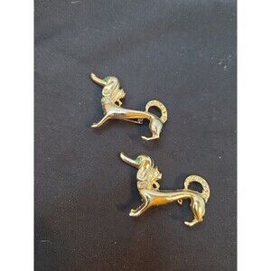 Set Of 2 Vintage gold tone dachshunds brooch pins With Crystals Weiner Dog